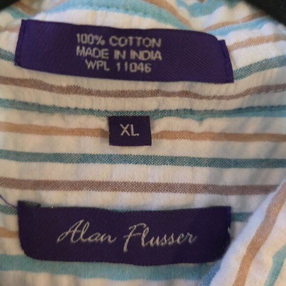 Alan Flusser XL Short-Sleeve Button-Up Striped Shirt Cotton Multicolor - Picture 3 of 6